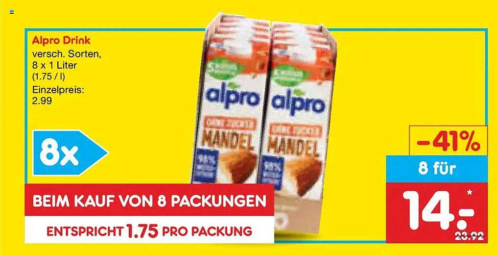 Alpro Drink versch. Sorten, 8 x 1 Liter (1.75 / l)