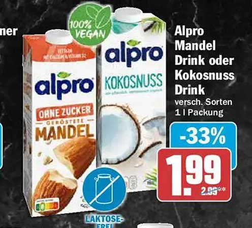 Alpro Mandel Drink oder Kokosnuss Drink