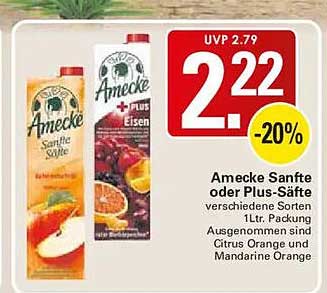 Amecke Sanfte oder Plus-Säfte verschiedene Sorten 1Ltr. Packung