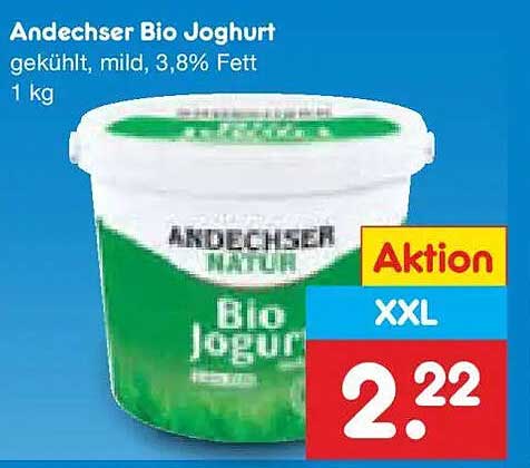 Andechser Bio Joghurt gekühlt, mild, 3,8% Fett 1 kg