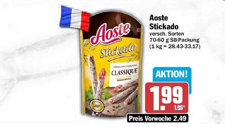 Aoste Stickado versch. Sorten 70-60 g SB-Packung (1 kg = 28.43-33.17)