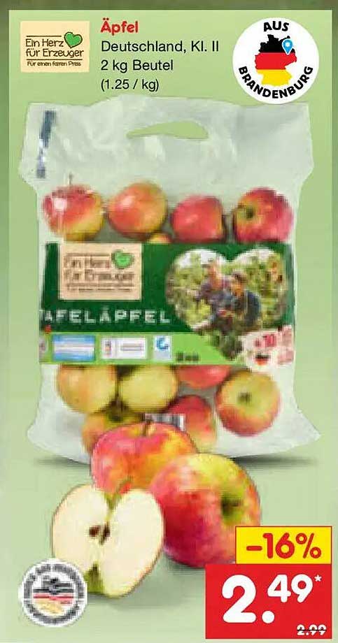 Äpfel Deutschland, Kl. II 2 kg Beutel (1.25 / kg)