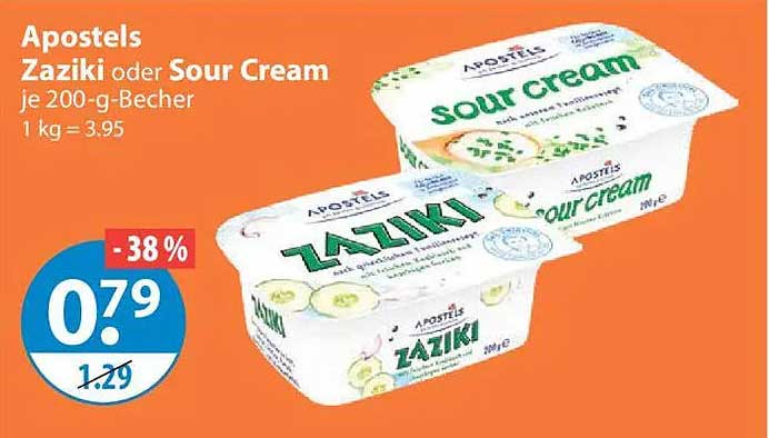 Apostels Zaziki oder Sour Cream je 200-g-Becher 1 kg = 3,95