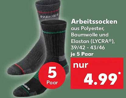 Arbeitssocken aus Polyester, Baumwolle und Elastan (LYCRA®), 39/42 - 43/46 je 5 Paar