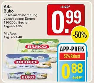 Arla Buko Frischkäsezubereitung, verschiedene Sorten 120/200g Becher 1kg=ab 4,95