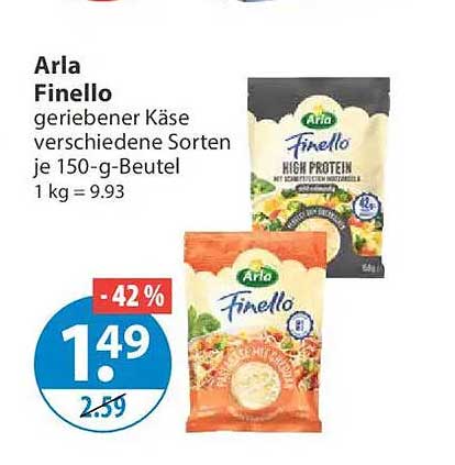 Arla Finello geriebener Käse verschiedene Sorten je 150-g-Beutel
