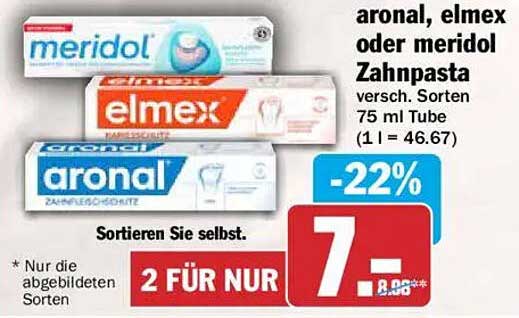 aronal, elmex oder meridol Zahnpasta versch. Sorten 75 ml Tube