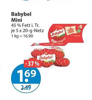 Babybel Mini 45 % Fetti. Tr. je 5 x 20-g-Netz 1 kg = 16.90