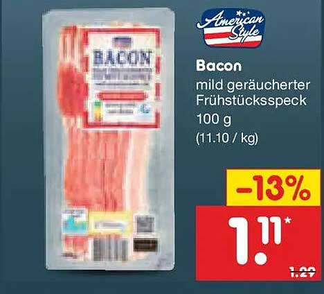 Bacon mild geräucherter Frühstücksspeck 100 g (11.10 / kg)