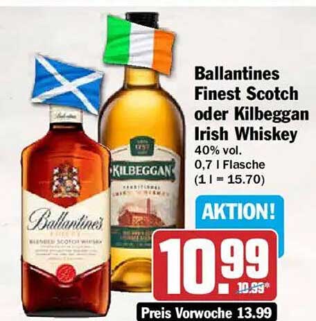 Ballantines Finest Scotch oder Kilbeggan Irish Whiskey