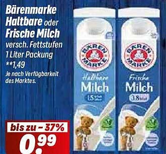 Bärenmarke Haltbare oder Frische Milch versch. Fettstufen 1 Liter Packung