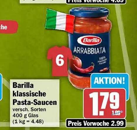 Barilla klassische Pasta-Saucen versch. Sorten 400 g Glas (1 kg = 4.48)