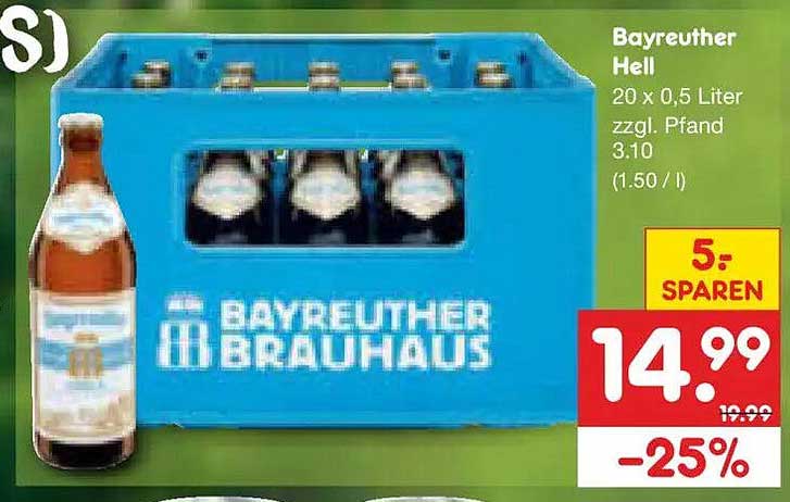 Bayreuther Hell 20 x 0,5 Liter zzgl. Pfand