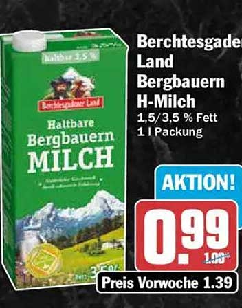 Berchtesgadener Land Bergbauern H-Milch 1,5/3,5 % Fett 1 l Packung