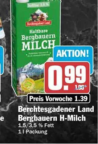 Berchtesgadener Land Bergbauern H-Milch 1,5/3,5 % Fett 1 l Packung