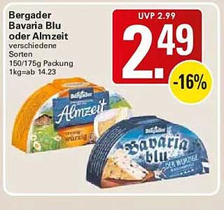 Bergader Bavaria Blu oder Alzeit verschiedene Sorten 150/175g Packung 1kg=ab 14.23