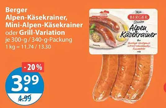 Berger Alpen-Käsekrainer, Mini-Alpen-Käsekrainer oder Grill-Variation