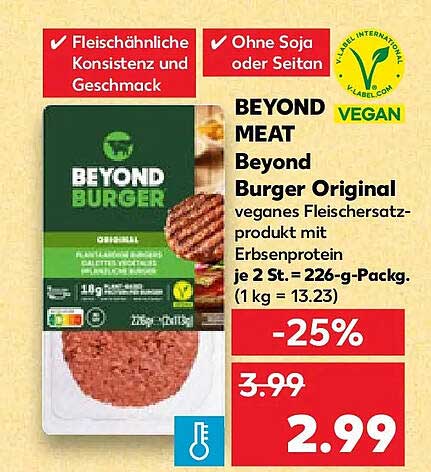 BEYOND MEAT Beyond Burger Original veganes Fleischersatzprodukt mit Erbsenprotein je 2 St. = 226-g-Packg. (1 kg = 13.23)