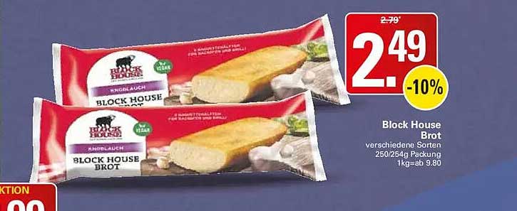 Block House Brot verschiedene Sorten 250/254g Packung 1kg=ab 9.80