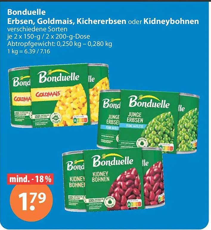Bonduelle Erbsen, Goldmais, Kichererbsen oder Kidneybohnen