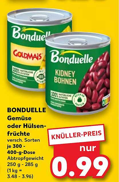 BONDUELLE Gemüse oder Hülsenfrüchte versch. Sorten je 300 - 400-g-Dose Abtropfgewicht 250 g - 285 g (1 kg = 3.48 - 3.96)