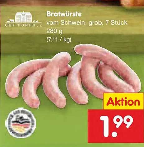 Bratwürste Vom Schwein, grob, 7 Stück 280 g (7.11 / kg) Aktion