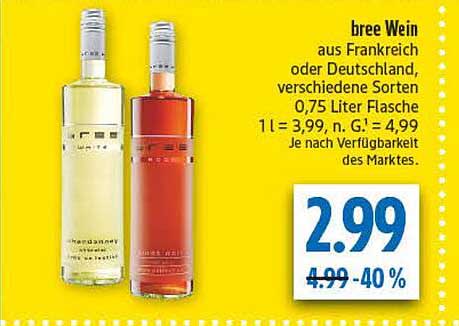 bree Wein aus Frankreich oder Deutschland, verschiedene Sorten, 0,75 Liter Flasche