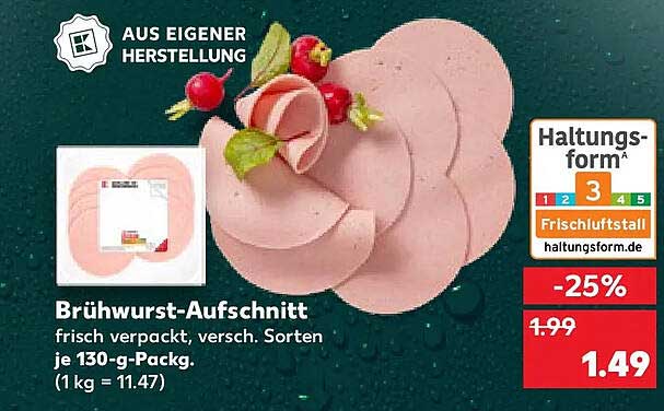 Brühwurst-Aufschnitt frisch verpackt, versch. Sorten je 130-g-Packg. (1 kg = 11.47)