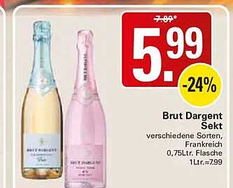 Brut Dargent Sekt verschiedene Sorten, Frankreich 0,75Ltr. Flasche 1Ltr.=7,99