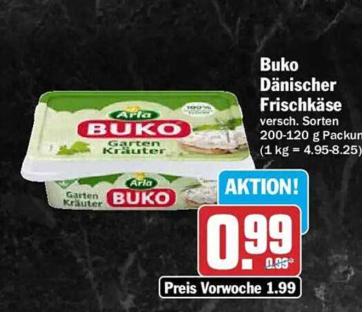 Buko Dänischer Frischkäse versch. Sorten 200-120 g Packung (1 kg = 4.95-8.25)