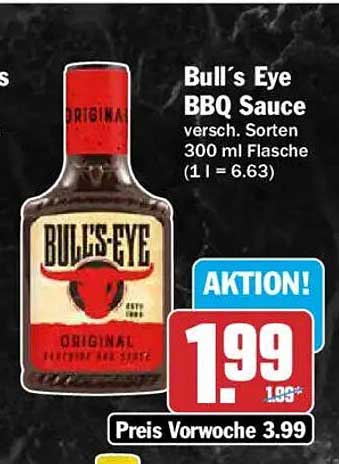Bull's Eye BBQ Sauce versch. Sorten 300 ml Flasche (1 l = 6.63)