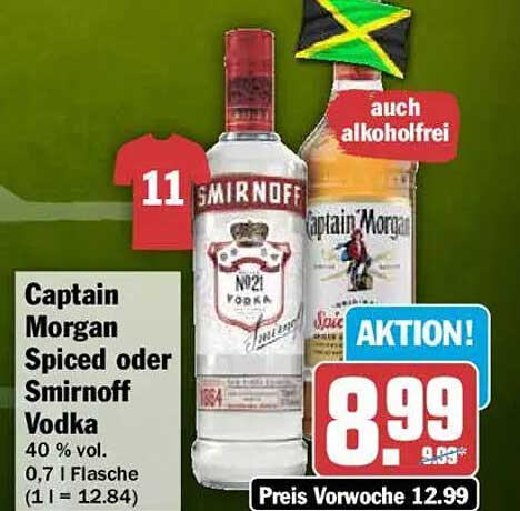 Captain Morgan Spiced oder Smirnoff Vodka