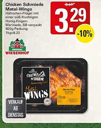 Chicken Schmiede Metal-Wings Hähnchen-Flügel mit einer süß-fruchtigen Honig-Feigen-Marinade, SB-verpackt 400g Packung 1kg=8.23