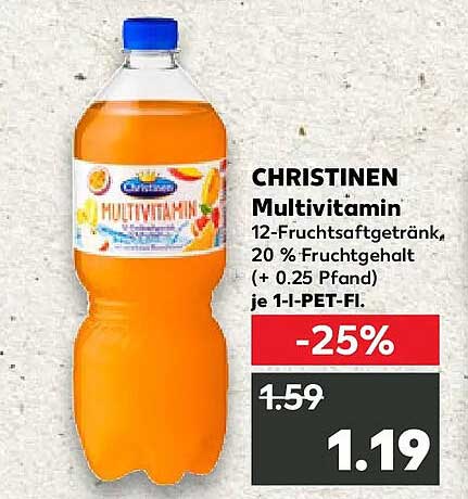 CHRISTINEN Multivitamin 12-Fruchtsaftgetränk, 20 % Fruchtgehalt (+ 0.25 Pfand) je 1-l-PET-Fl.