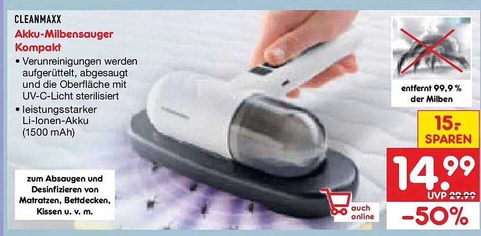 CLEANMAXX Akku-Milbensauger Kompakt