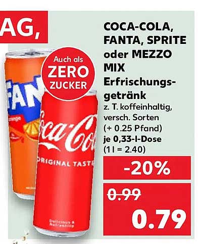 COCA-COLA, FANTA, SPRITE oder MEZZO MIX Erfrischungsgetränk