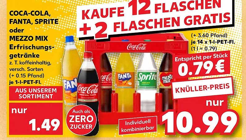 COCA-COLA, FANTA, SPRITE oder MEZZO MIX Erfrischungsgetränke