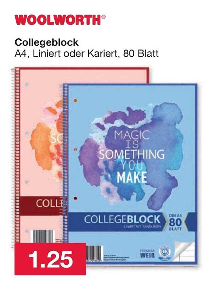 Collegeblock A4, Liniert oder Kariert, 80 Blatt