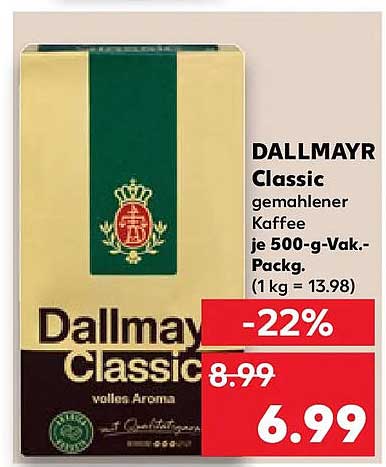 DALLMAYR Classic gemahlener Kaffee je 500-g-Vak.-Packg. (1 kg = 13.98)