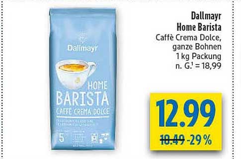 Dallmayr Home Barista Caffè Crema Dolce, ganze Bohnen 1 kg Packung