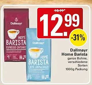 Dallmayr Home Barista ganze Bohne, verschiedene Sorten 1000g Packung