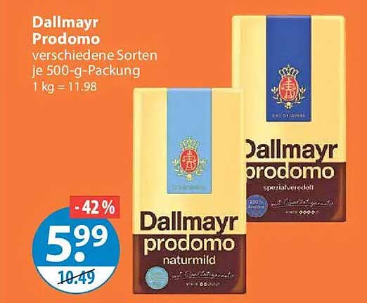 Dallmayr Prodomo verschiedene Sorten je 500-g-Packung 1 kg = 11,98