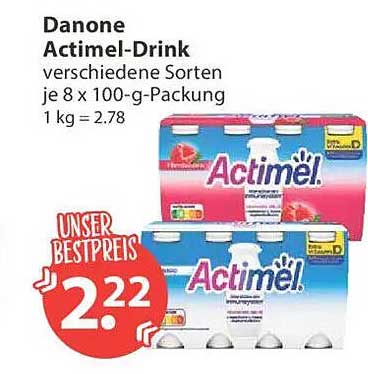 Danone Actimel-Drink verschiedene Sorten je 8 x 100-g-Packung 1 kg = 2.78