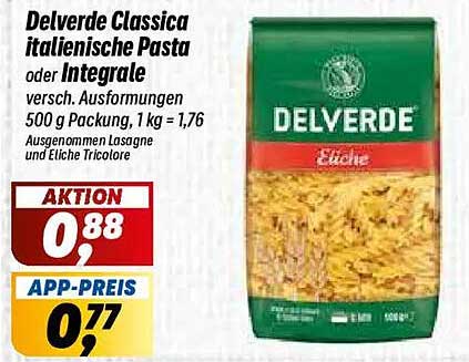 Delverde Classica italienische Pasta oder Integrale versch. Ausformungen 500 g Packung, 1 kg = 1,76 Ausgenommen Lasagne und Eliche Tricolore