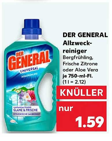 DER GENERAL Allzweckreiniger Bergfrühling, Frische Zitrone oder Aloe Vera je 750-ml-Fl. (1 l = 2,12)