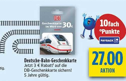 Deutsche-Bahn-Geschenkkarte Jetzt 3 € Rabatt auf die DB-Geschenkkarte sichern! 5 Jahre gültig.