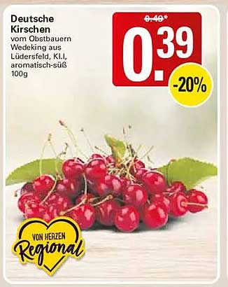 Deutsche Kirschen vom Obstbauern Wedeking aus Lüdersfeld, Kl., aromatisch-süß, 100g