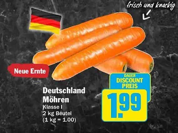 Deutschland Möhren Klasse I 2 kg Beutel (1 kg = 1.00)