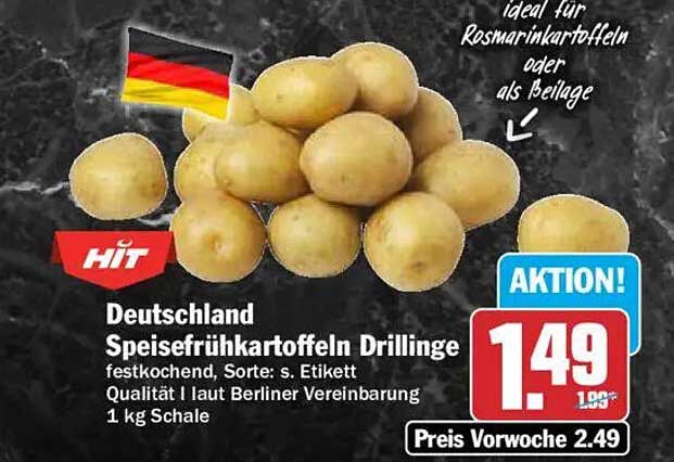 Deutschland Speisefrühkartoffeln Drillinge