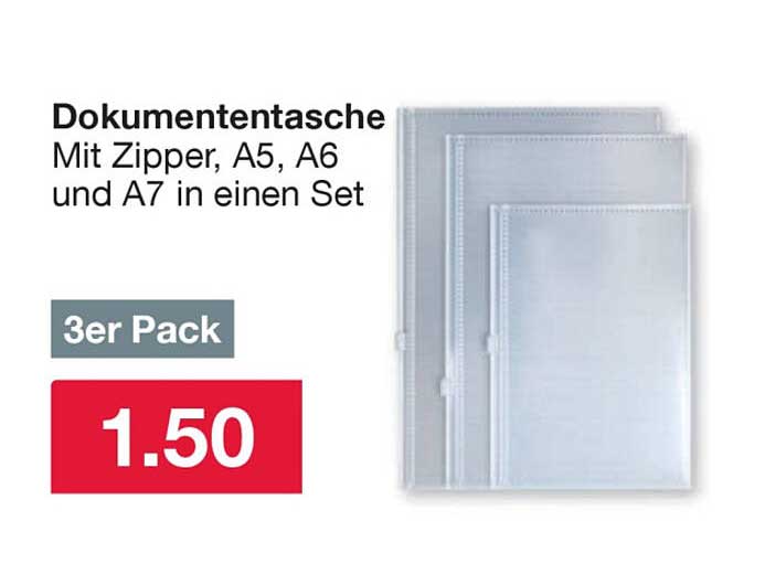 Dokumententasche Mit Zipper, A5, A6 und A7 in einen Set
